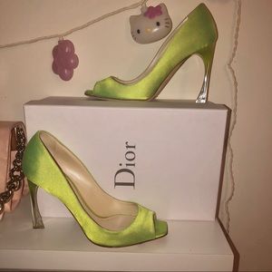 Dior neon green peep toe clear heels authentic